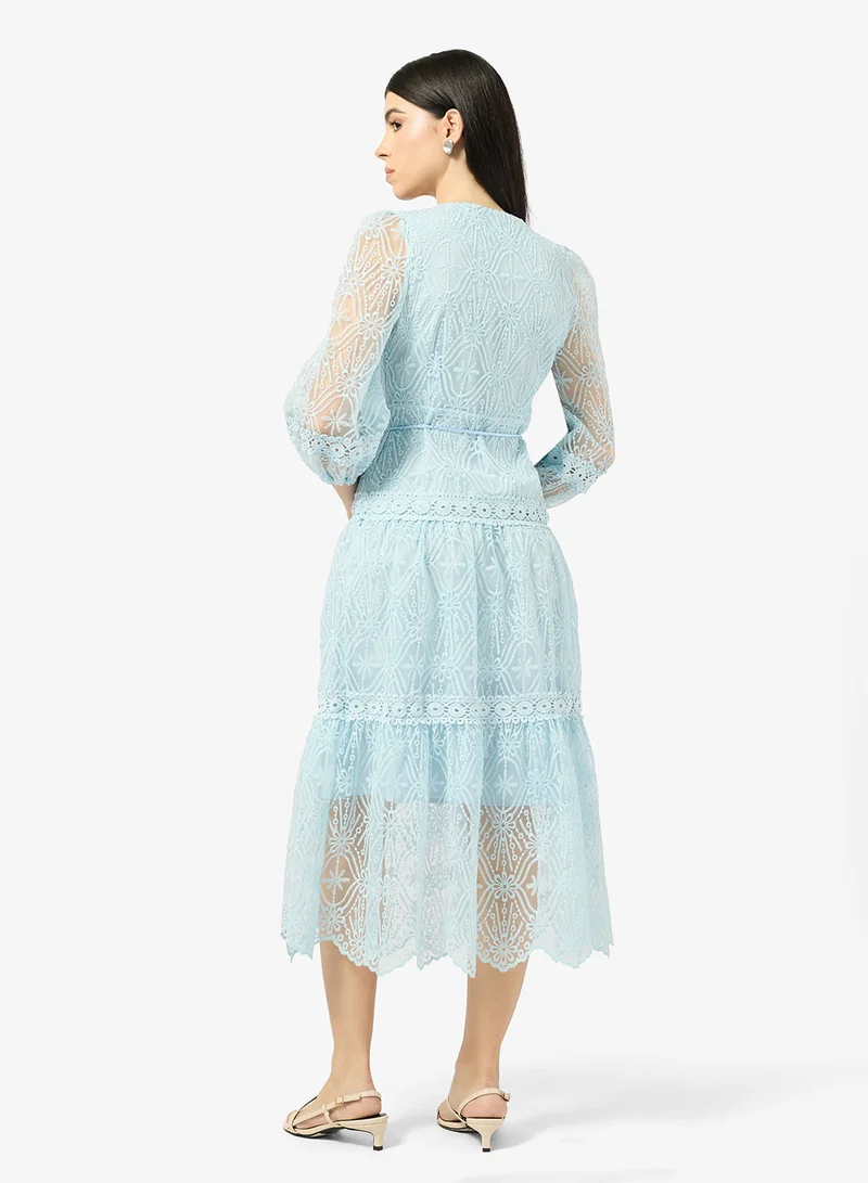 ايلا Lace Dress With Puff Sleeves